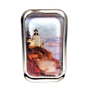 Vintage Glass Paperweight Foil Lighthouse with Crashing Waves Enesco ENGLAND 4”